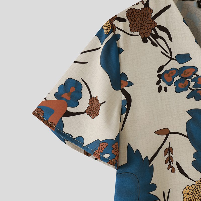 ZANZEA Womens Elegant V Neck Flore Printed A-Line Dresses Vintage Short Sleeve Midi Dresses