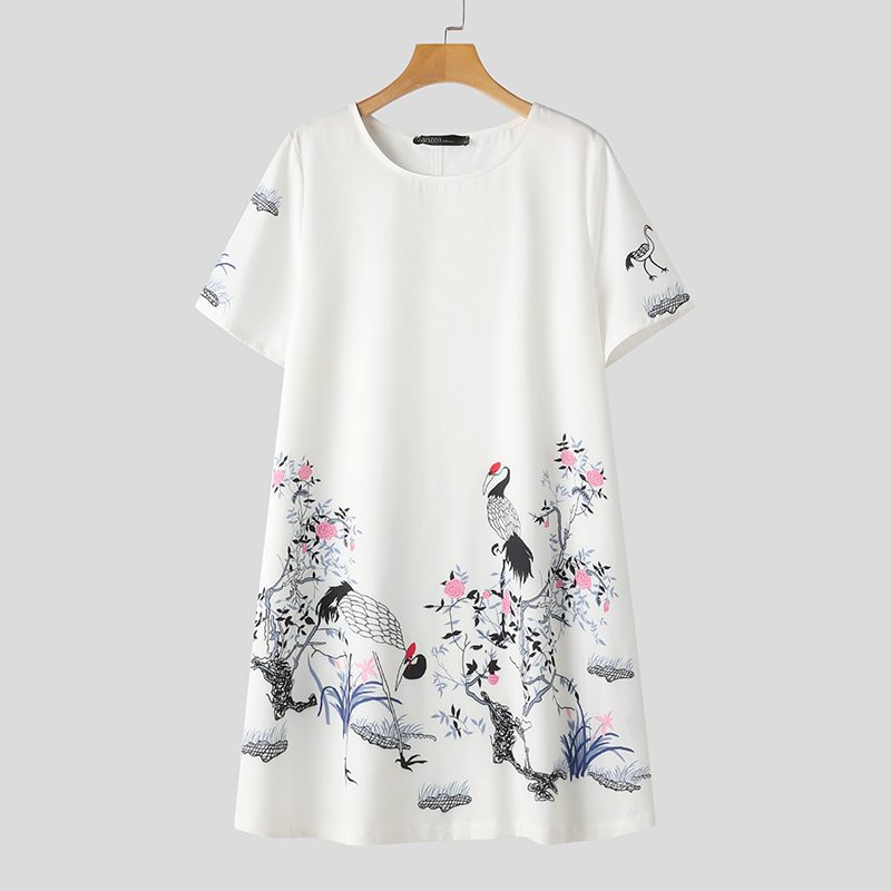 ZANZEA Elegant Style Women��s Dresses Casual Short Sleeved Party Floral Printed Loose Mini A-Line Dress