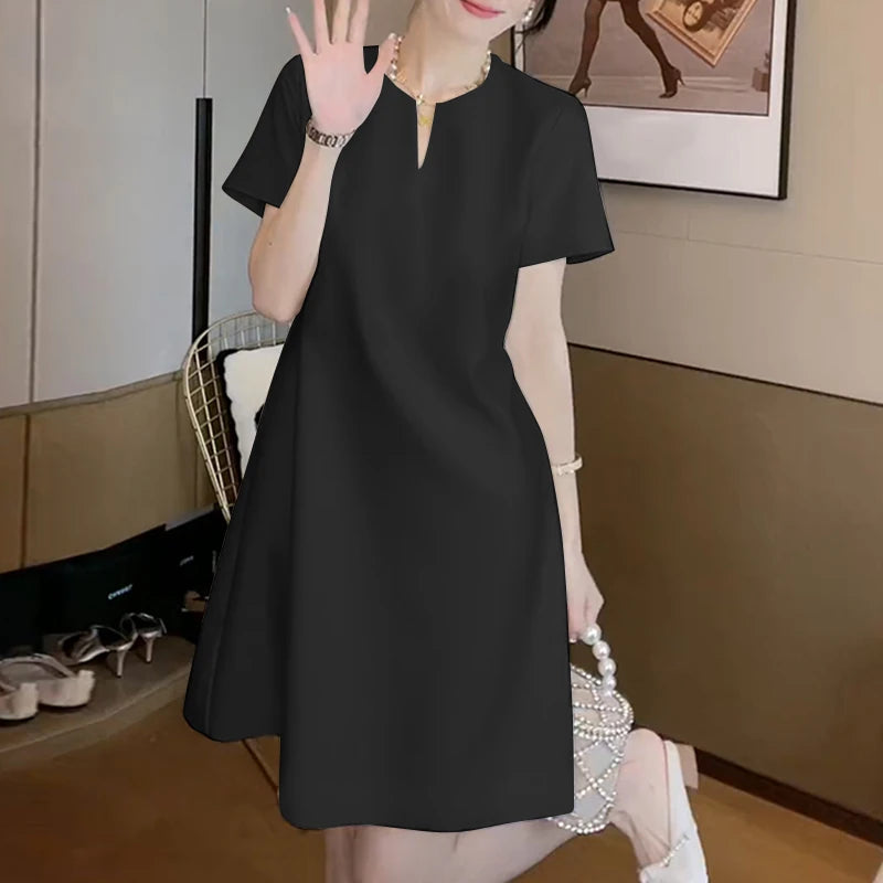 ZANZEA Elegant Style Women Summer Fashion V Neck Short Sleeve Sundress Casual Holiday Party Knee-length Dress