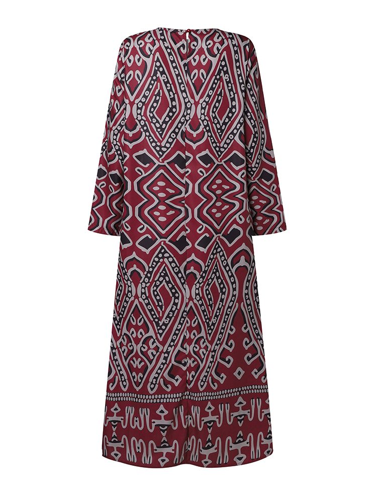 ZANZEA Womens Ethnic Long Dress Vintage Floral Casual Holiday Long Sleeve O-Neck Maxi Dress
