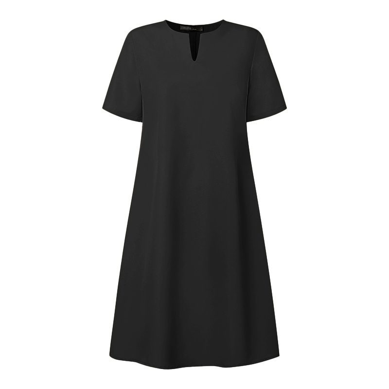 ZANZEA Elegant Style Women Summer Fashion V Neck Short Sleeve Sundress Casual Holiday Party Knee-length Dress