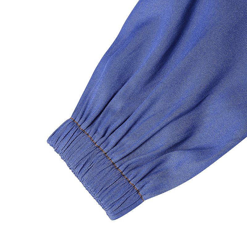 ZANZEA Women Vintage Round Neck Denim Dresses Casual Lantern Sleeve Solid Maxi Dress