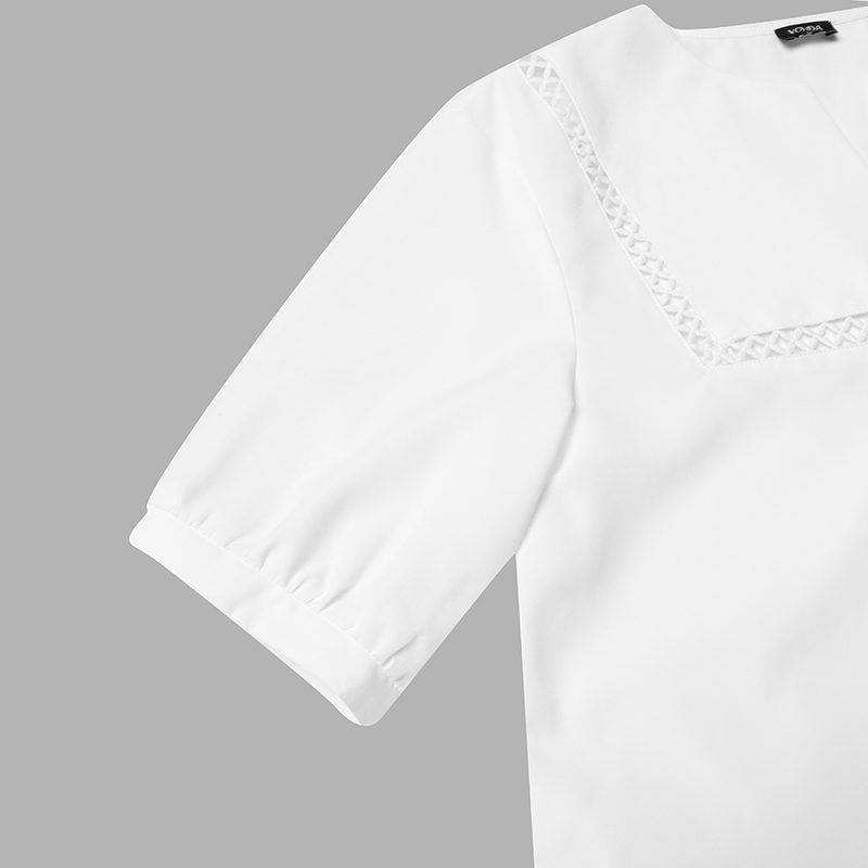 ZANZEA Elegant Style Women��s Dresses Bubble Short Sleeve O-Neck Causal Bohemian Midi Dress