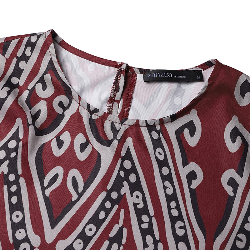 ZANZEA Womens Ethnic Long Dress Vintage Floral Casual Holiday Long Sleeve O-Neck Maxi Dress