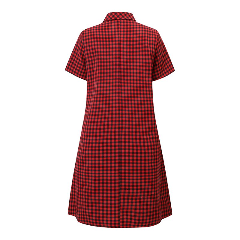 ZANZEA Elegant Style Women��s Dresses Daily Short Sleeve Lapel Plaid Loose Midi Shirt Dress