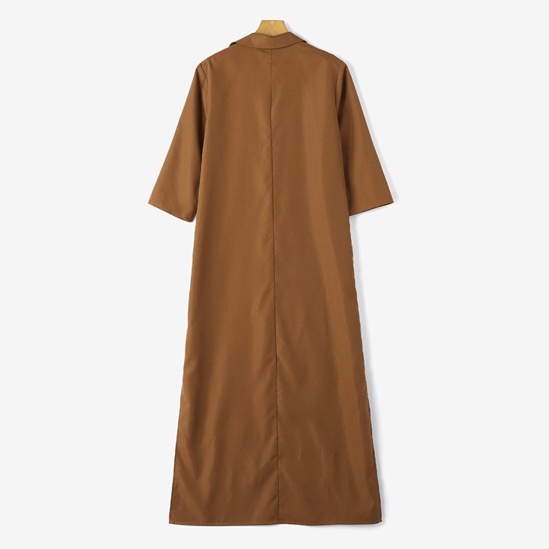ZANZEA Women��s Dresses Turn-Down-Collar 3/4 Sleeve Elegant Office Side Split Plain Maxi Shirt Dress