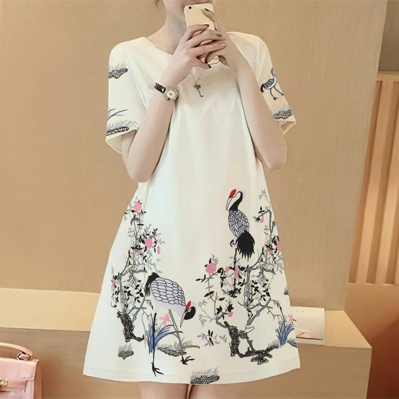 ZANZEA Elegant Style Women��s Dresses Casual Short Sleeved Party Floral Printed Loose Mini A-Line Dress