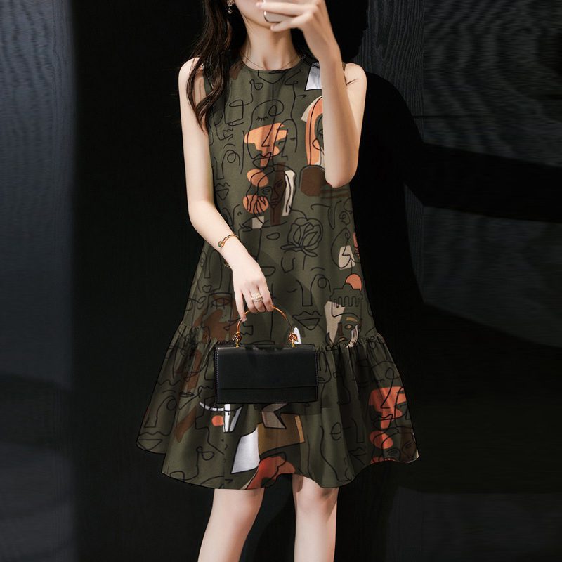 ZANZEA Elegant Style Women��s Dresses Sleeveless Round Neck Printed A-Line Mermaid Dress