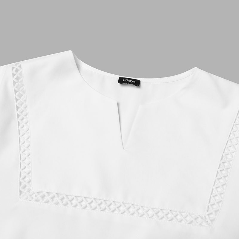 ZANZEA Elegant Style Women��s Dresses Bubble Short Sleeve O-Neck Causal Bohemian Midi Dress