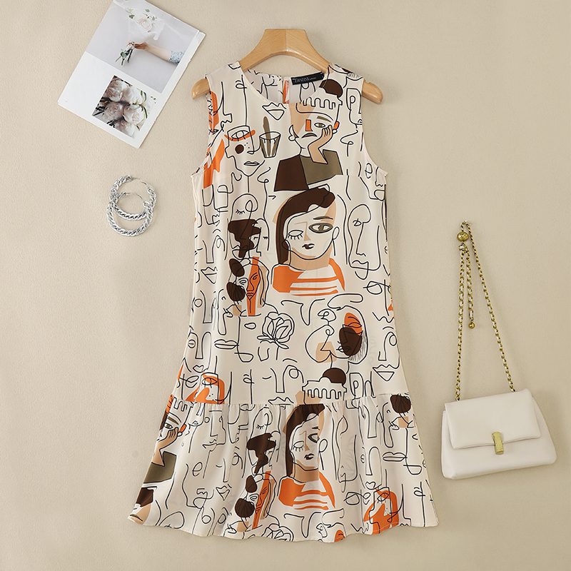 ZANZEA Elegant Style Women��s Dresses Sleeveless Round Neck Printed A-Line Mermaid Dress