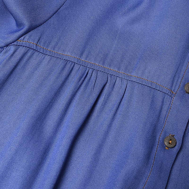 ZANZEA Women Vintage Round Neck Denim Dresses Casual Lantern Sleeve Solid Maxi Dress