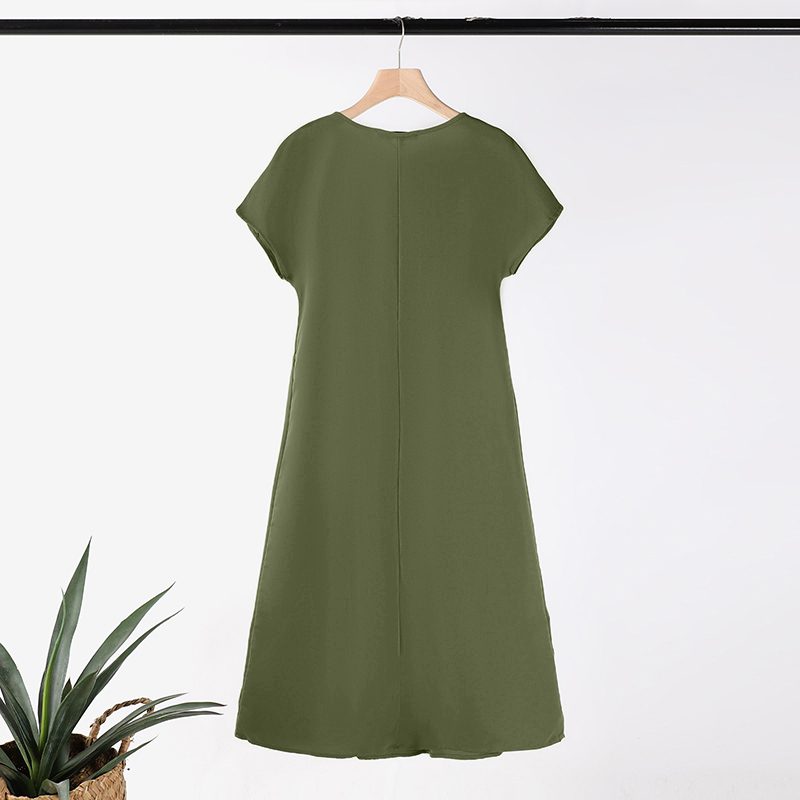ZANZEA Women Short Sleeve Pleated Party Long Dress Casual Loose Sundress Maxi Dress with Pockets