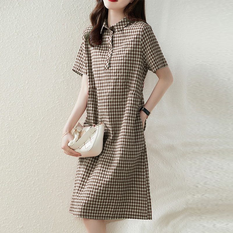 ZANZEA Elegant Style Women��s Dresses Daily Short Sleeve Lapel Plaid Loose Midi Shirt Dress