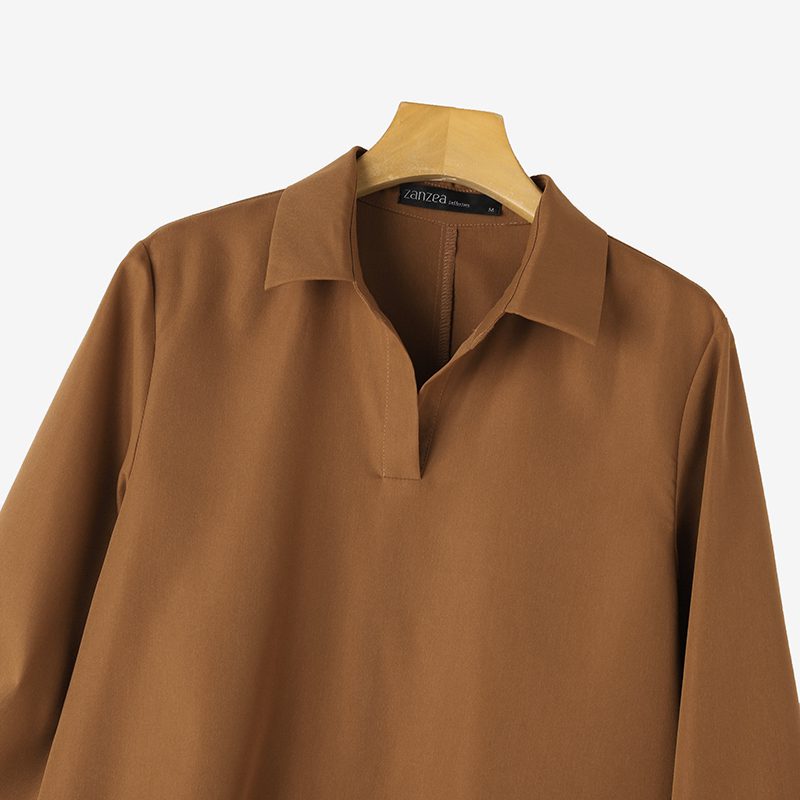 ZANZEA Women��s Dresses Turn-Down-Collar 3/4 Sleeve Elegant Office Side Split Plain Maxi Shirt Dress