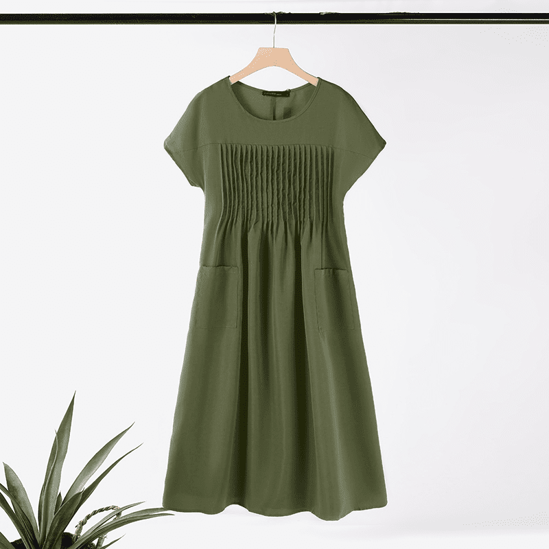 ZANZEA Women Short Sleeve Pleated Party Long Dress Casual Loose Sundress Maxi Dress with Pockets