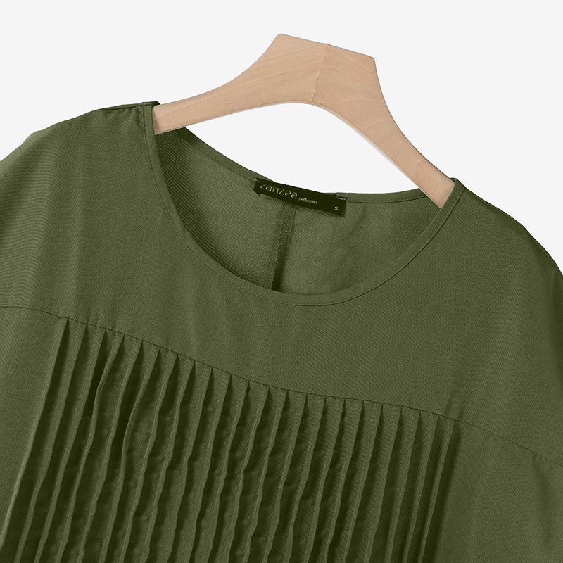 ZANZEA Women Short Sleeve Pleated Party Long Dress Casual Loose Sundress Maxi Dress with Pockets