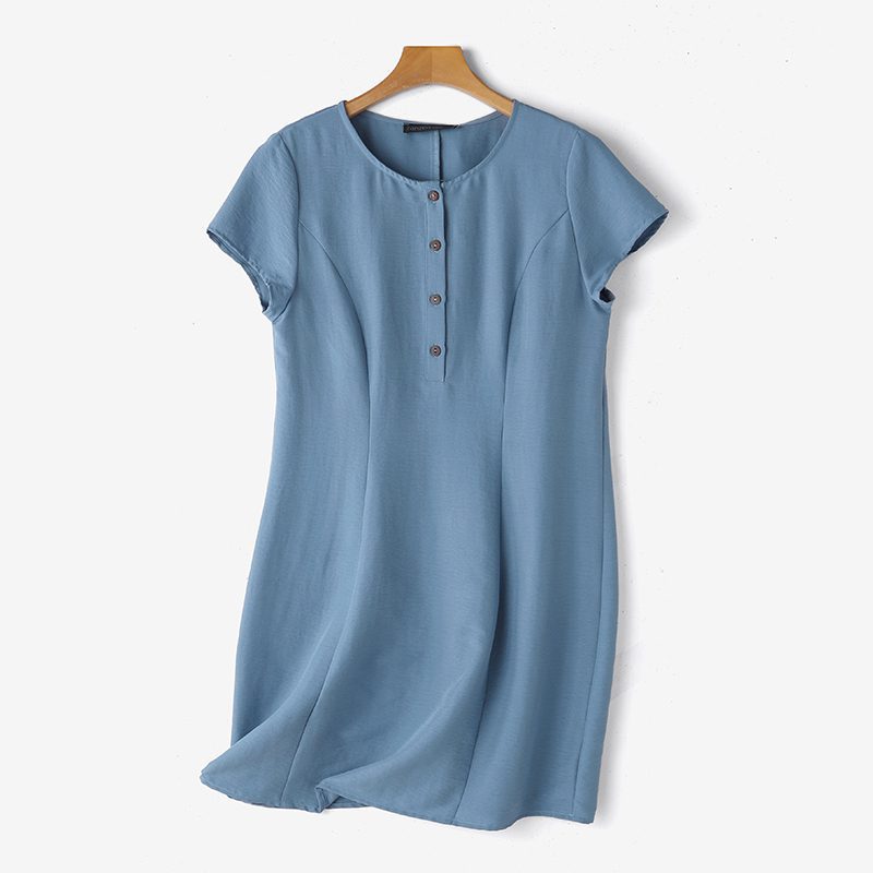 ZANZEA Womens Casual Loose Dress Holiday Short Sleeve Round Neck Plain Vestidos Sundress