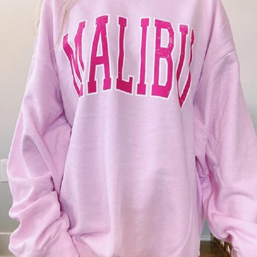 Women Letter Print Pink Pullover Round Neck Sweatshirts