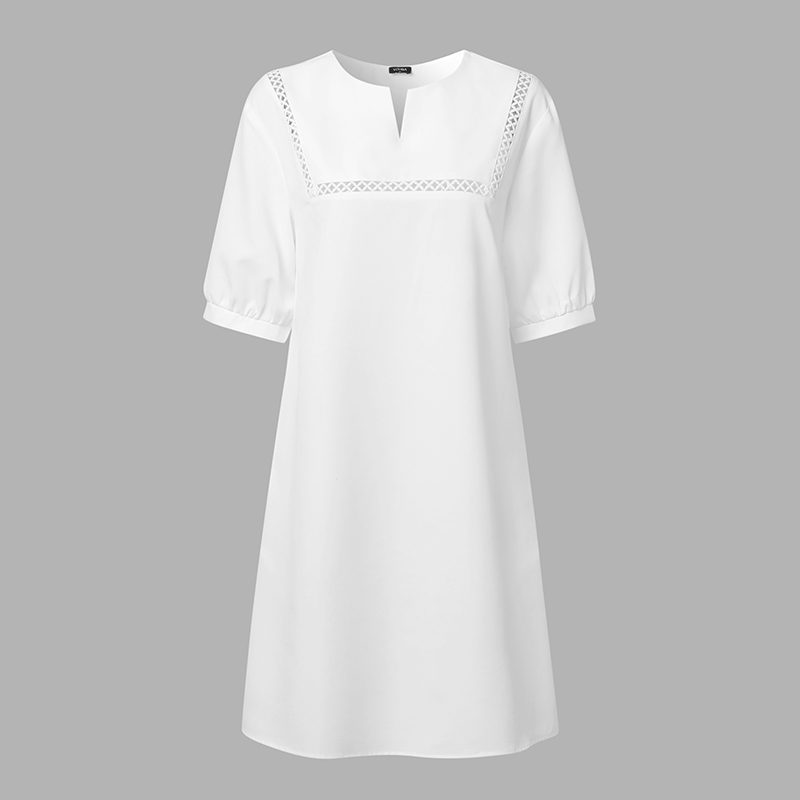 ZANZEA Elegant Style Women��s Dresses Bubble Short Sleeve O-Neck Causal Bohemian Midi Dress