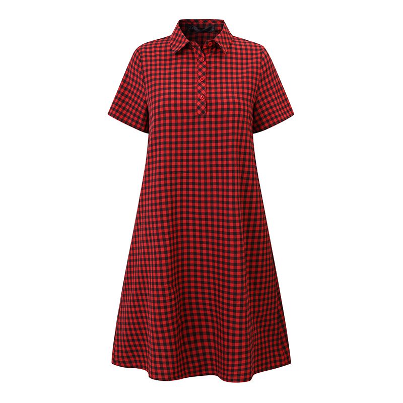 ZANZEA Elegant Style Women��s Dresses Daily Short Sleeve Lapel Plaid Loose Midi Shirt Dress