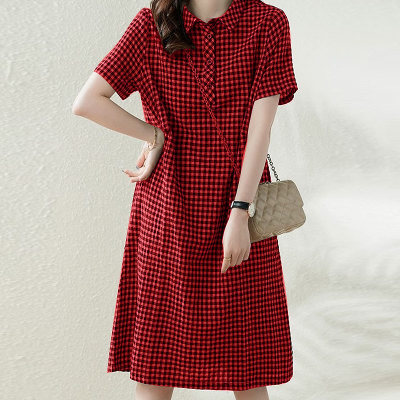 ZANZEA Elegant Style Women��s Dresses Daily Short Sleeve Lapel Plaid Loose Midi Shirt Dress